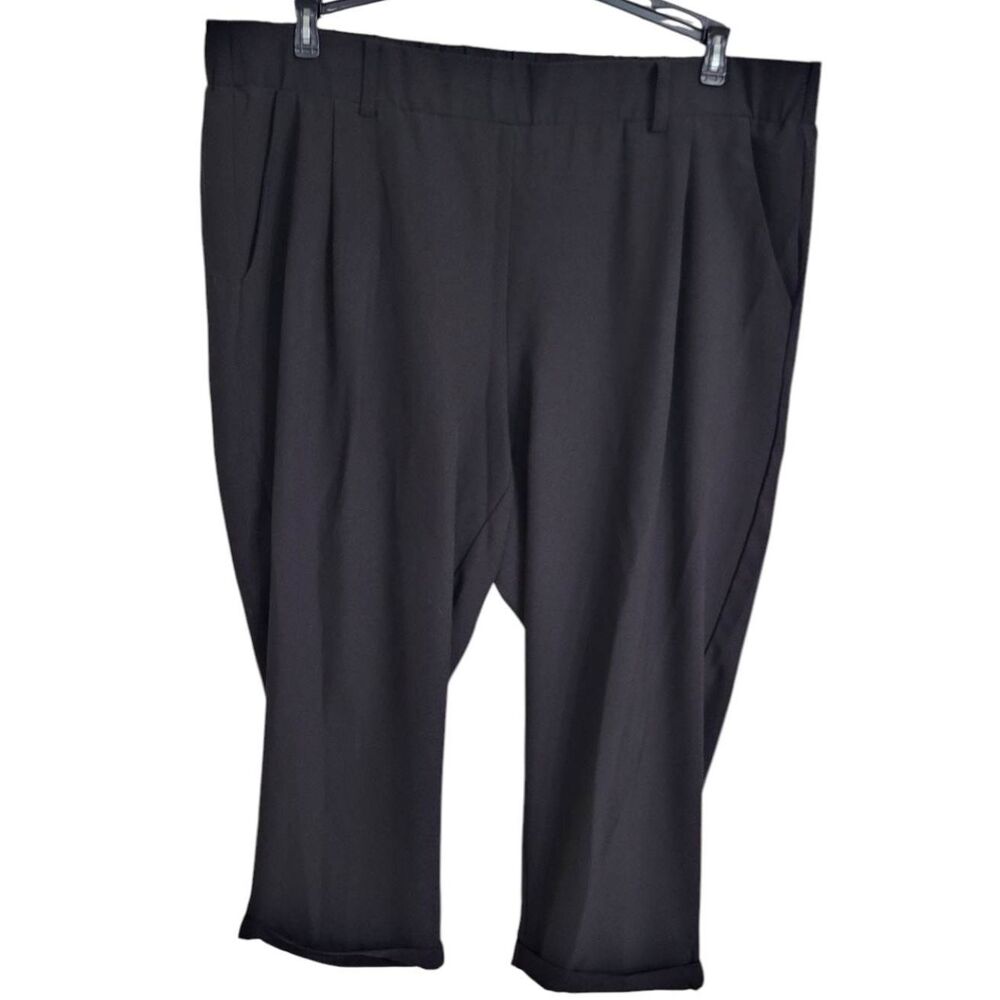Philosophy Straight Cropped Black Pleated Stretch Waist Pants Polyester Sz 1X